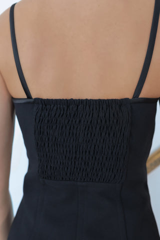 By Johnny black mini dress with bow straps and structured shift silhouette