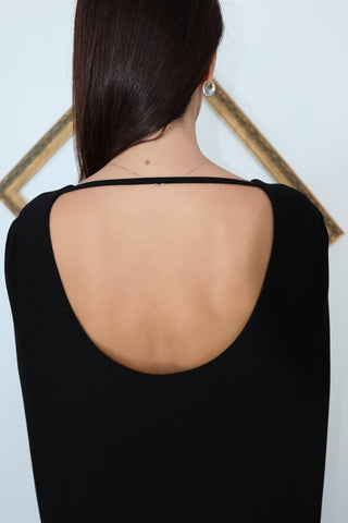 Maje black cape mini dress with grey sheer front panel and open back detail