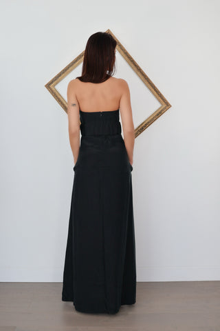 Ginger and Smart black strapless silk gown with relaxed fit column silhouette and side pockets elegant evening dress