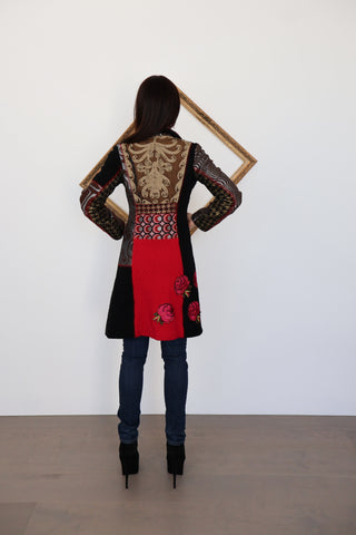 Desigual Black Multicolour Patchwork Coat – Size 38