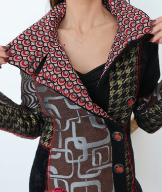 Desigual Black Multicolour Patchwork Coat – Size 38