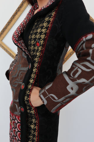 Desigual Black Multicolour Patchwork Coat – Size 38