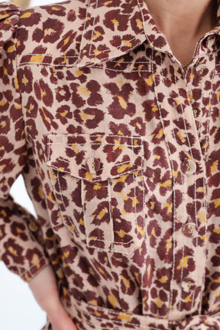 Zimmermann Leopard Linen Mini Shirt Dress - Size 1