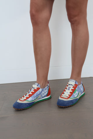 Zimmermann multicolour sneakers with elastic back, size 38, photographed on model showing suede panels and colour-blocked design.