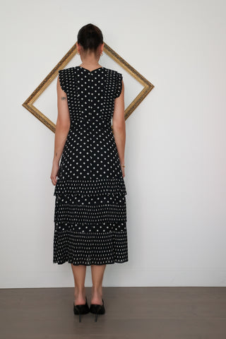 Zimmermann Pleated Sleeved Midi Dress – Black Polka Dot, 0 AU