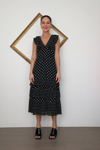 Zimmermann Pleated Sleeved Midi Dress – Black Polka Dot, 0 AU 