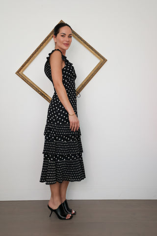 Zimmermann Pleated Sleeved Midi Dress – Black Polka Dot, 0 AU 