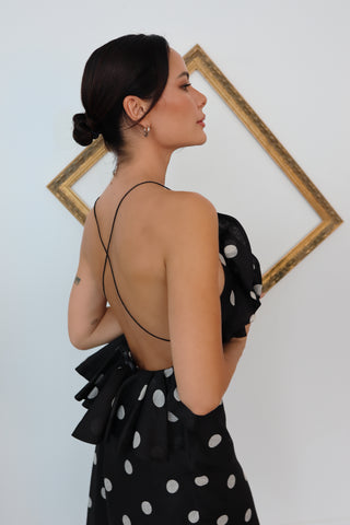 Zimmermann Crush black polka-dot ruffled linen and silk gown size 0.