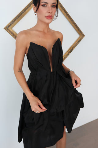 Zimmermann Illuminate black strapless draped mini dress size 2.
