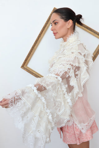 Zimmermann Broderie Anglaise and Lace Blouse – White, Size 0