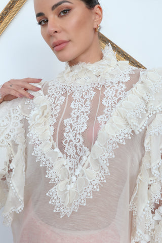 Zimmermann Broderie Anglaise and Lace Blouse – White, Size 0