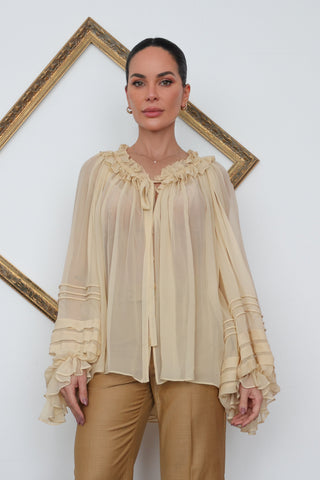 Zimmermann Bishop Sleeve and Ruffle Top – Beige, Size 1