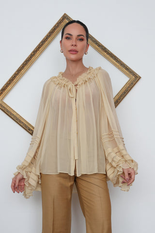 Zimmermann Bishop Sleeve and Ruffle Top – Beige, Size 1