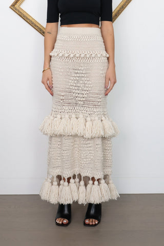 Zimmermann Crochet Tassel Maxi Skirt Beige