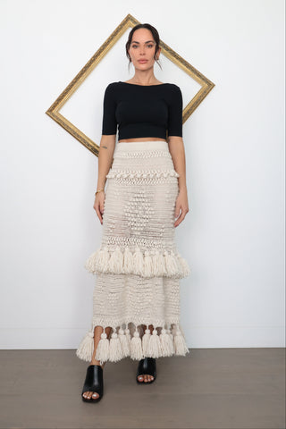 Zimmermann Crochet Tassel Maxi Skirt Beige