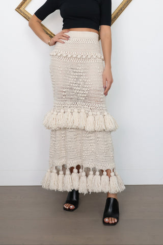 Zimmermann Crochet Tassel Maxi Skirt Beige