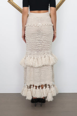 Zimmermann Crochet Tassel Maxi Skirt Beige