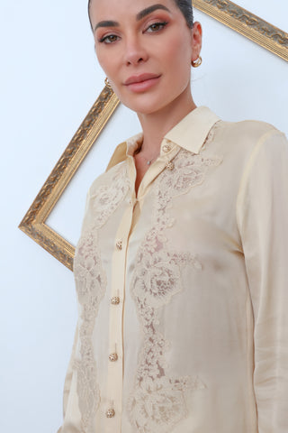 Zimmermann Aster Lace-Panelled Silk Shirt – Beige, Size 0P