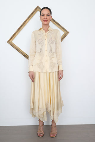 Zimmermann Aster Lace-Panelled Silk Shirt – Beige, Size 0P