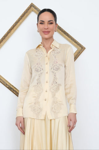 Zimmermann Aster Lace-Panelled Silk Shirt – Beige, Size 0P