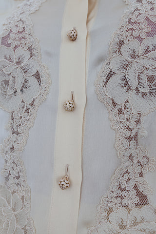 Zimmermann Aster Lace-Panelled Silk Shirt – Beige, Size 0P