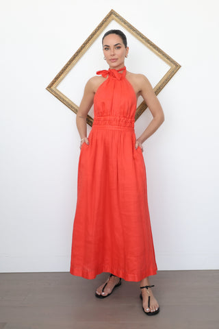 Zimmermann Halter Neck Linen Midi Dress Orange – Size 0