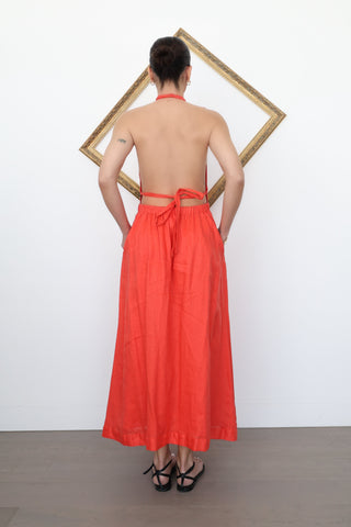 Zimmermann Halter Neck Linen Midi Dress Orange – Size 0