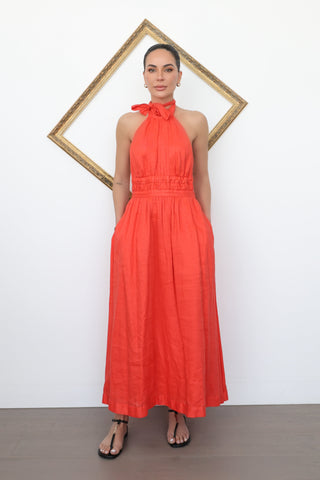 Zimmermann Halter Neck Linen Midi Dress Orange – Size 0