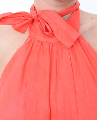 Zimmermann Halter Neck Linen Midi Dress Orange – Size 0