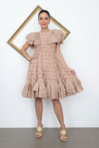 Zimmermann Flower Details Flounce Dress – Nude, Size 0