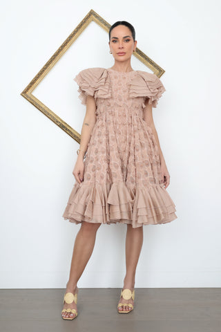 Zimmermann Flower Details Flounce Dress – Nude, Size 0