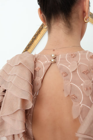 Zimmermann Flower Details Flounce Dress – Nude, Size 0