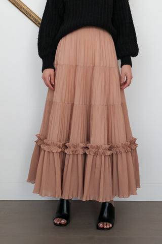 Zimmermann Plisse Tiered Pleated Skirt – Nude, Size 10