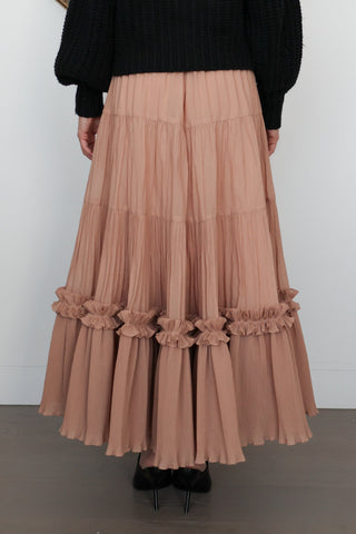 Zimmermann Plisse Tiered Pleated Skirt – Nude, Size 10