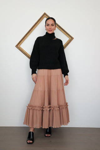 Zimmermann Plisse Tiered Pleated Skirt – Nude, Size 10