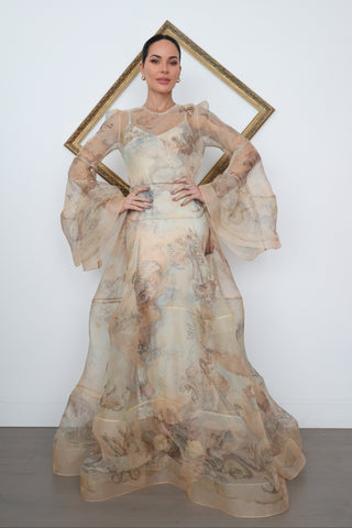 Zimmermann Memento Organza Dress – Sepia Landscape Print, Size 0