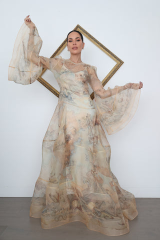 Zimmermann Memento Organza Dress – Sepia Landscape Print, Size 0