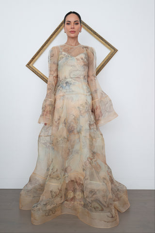 Zimmermann Memento Organza Dress – Sepia Landscape Print, Size 0
