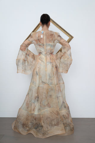 Zimmermann Memento Organza Dress – Sepia Landscape Print, Size 0