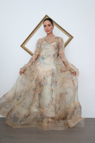 Zimmermann Memento Organza Dress – Sepia Landscape Print, Size 0