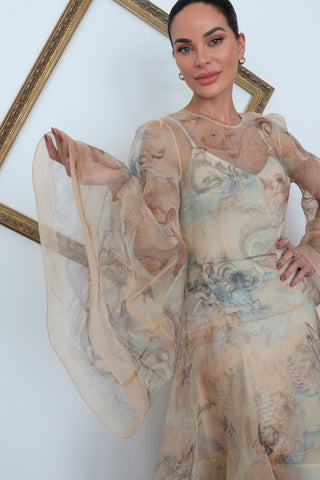 Zimmermann Memento Organza Dress – Sepia Landscape Print, Size 0