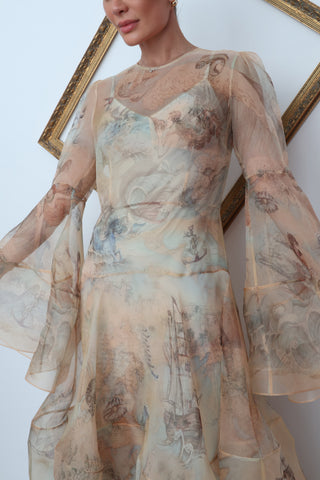 Zimmermann Memento Organza Dress – Sepia Landscape Print, Size 0