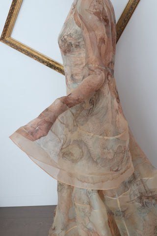 Zimmermann Memento Organza Dress – Sepia Landscape Print, Size 0