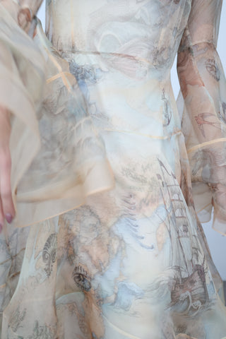 Zimmermann Memento Organza Dress – Sepia Landscape Print, Size 0
