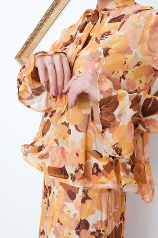 Zimmermann Retro Flouncy Floral Set – Blouse & Skirt