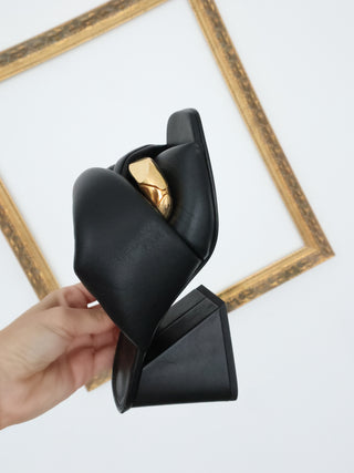 JW Anderson Chain Twist Black Leather Mules with Gold Chain - 36