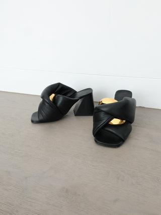 JW Anderson Chain Twist Black Leather Mules with Gold Chain - 36