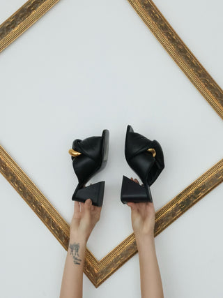 JW Anderson Chain Twist Black Leather Mules with Gold Chain - 36