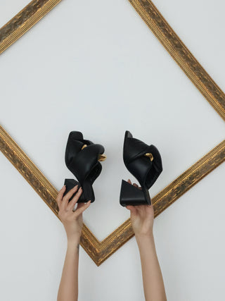 JW Anderson Chain Twist Black Leather Mules with Gold Chain - 36