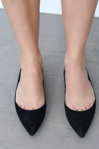 Dioramour black suede ballet flats with classic rounded toe silhouette